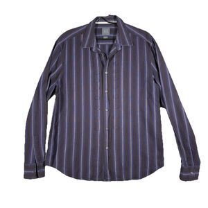 Armani Exchange Button Up Purple Black Shirt Long‎ Sleeve Striped  L